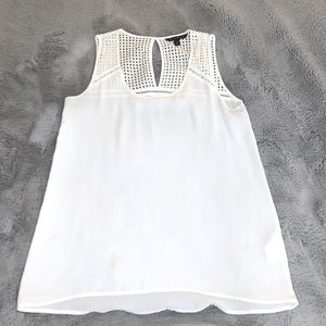 White silky top with eyelet straps